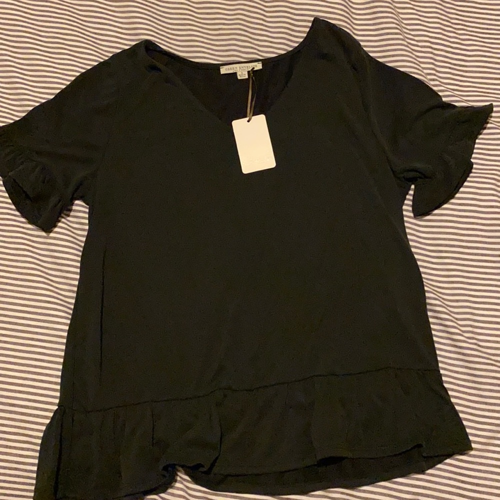 Black Ruffle Sleeve and Hem top